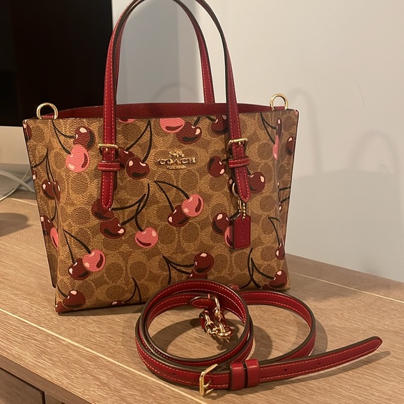 Coach Tan Mollie25 Tote with Cherry Print-CZ772 - Picture 6 of 8